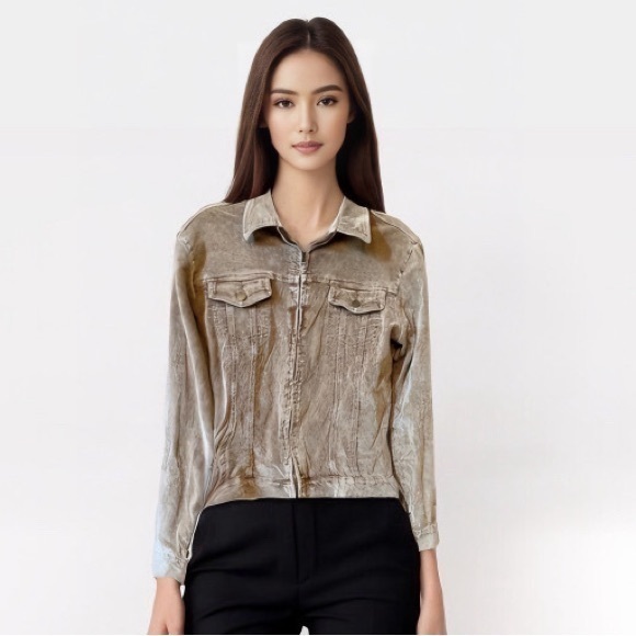 Ojai Corduroy Tan Zip Front Jean Jacket Size Medium - Picture 1 of 10